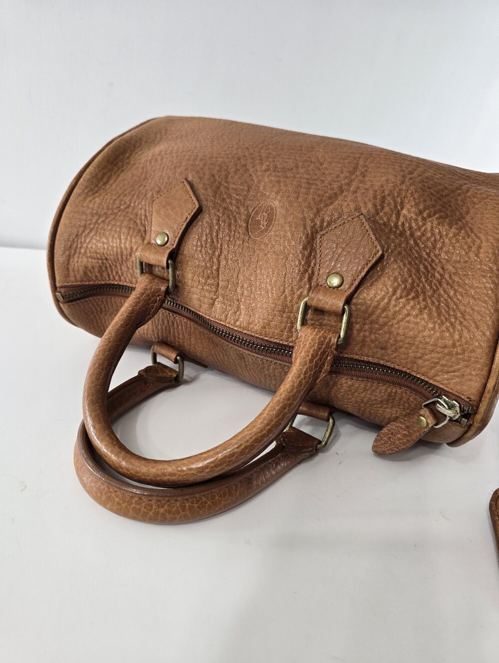 Ralph Lauren Vintage Speedy Dr Bag Pebble Saddle Tan Leather Satchel VTG 90s - Picture 12 of 16